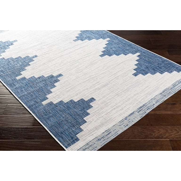 Area Rug Square Blue Distressed Medallion Global Boho Patio