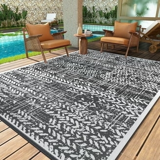 Area Rug Square Charcoal Cream Global Geometric Flatwoven Patio