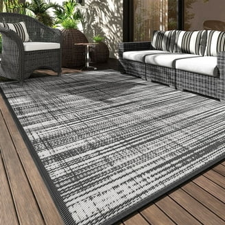 Area Rug Square Charcoal White Geometric Trellis Weather Resistant