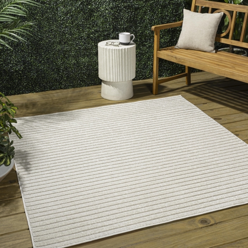 Area Rug: Square High-Low Tonal Striped Geometric Outdoor