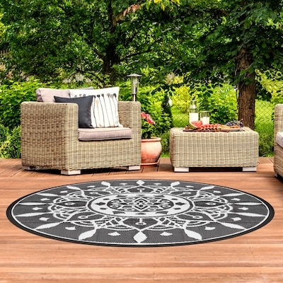 Area Rug Square Navy White Tile Pattern Flatweave Deck