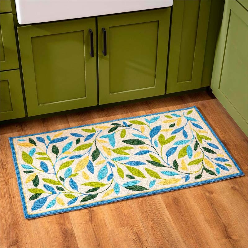 Area Rug Stylized Foliage Hooked Construction Botanical