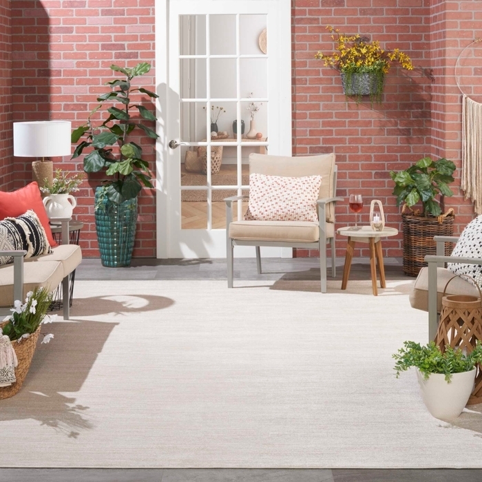 Area Rug Subtle Grid Texture Low Pile Minimalist Beige Tones