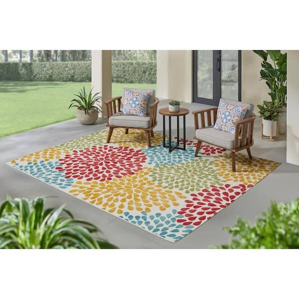Area Rug Sunburst Pattern Indoor Outdoor Red Orange Patio Decor