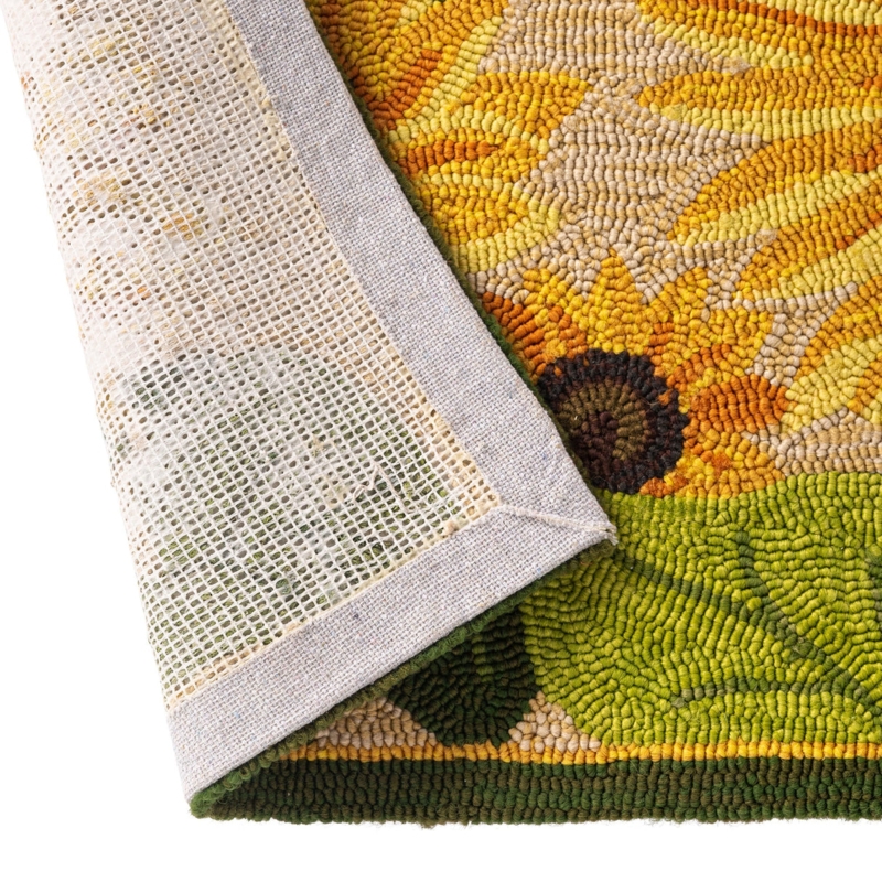 Area Rug Sunflower Motif Hooked Construction Rustic