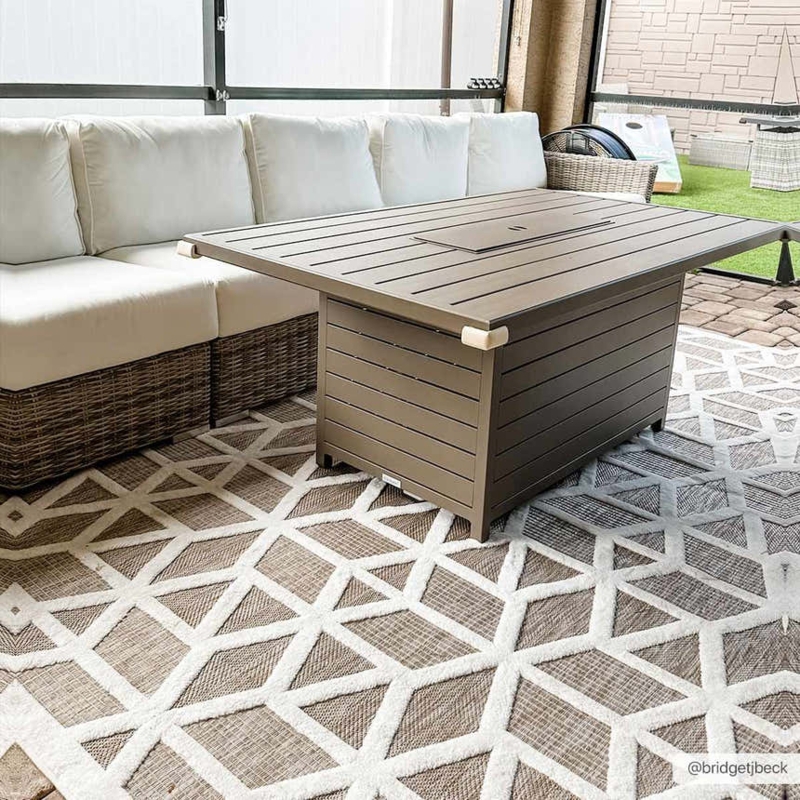 Area Rug Tan Diamond Lattice Pattern Low Pile Bohemian
