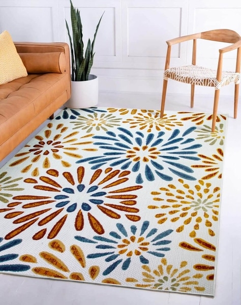 Area Rug Tan Geometric Border Weather Resistant Neutral Outdoor Patio