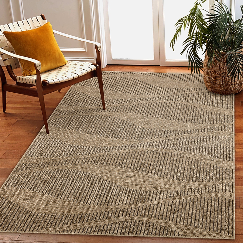 Area Rug Taupe Geometric Trellis Low Profile For Contemporary Seating Area