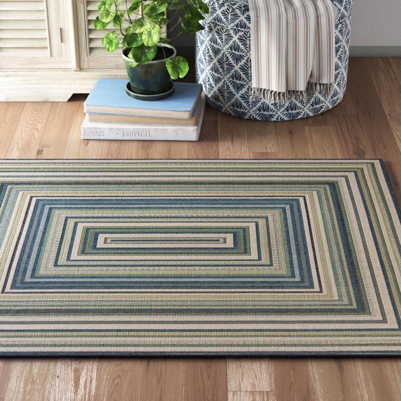 Area Rug Teal Cream Diamond Trellis Low Pile Coastal