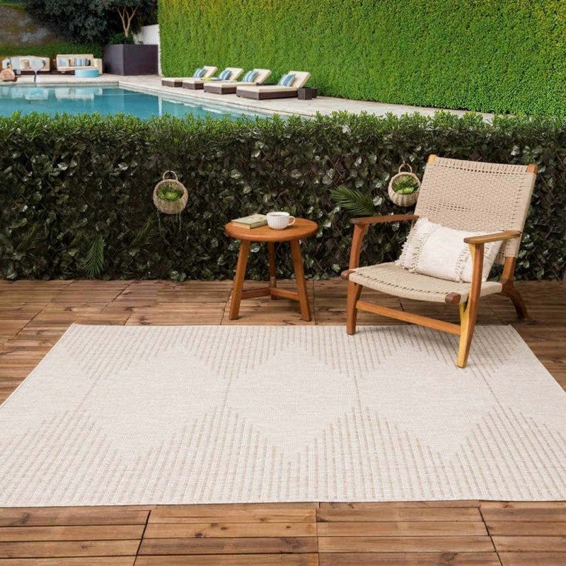 Area Rug Textured Geometric Raised Lines High-Low Pile Farmhouse