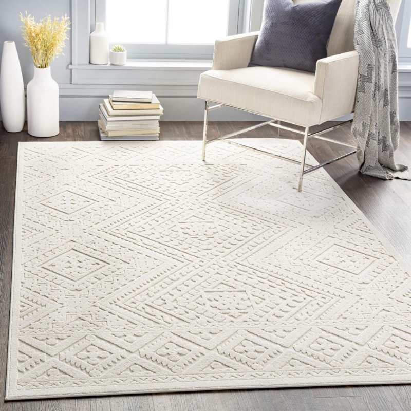 Area Rug: Textured High-Low Geometric Medallion Patio Idea