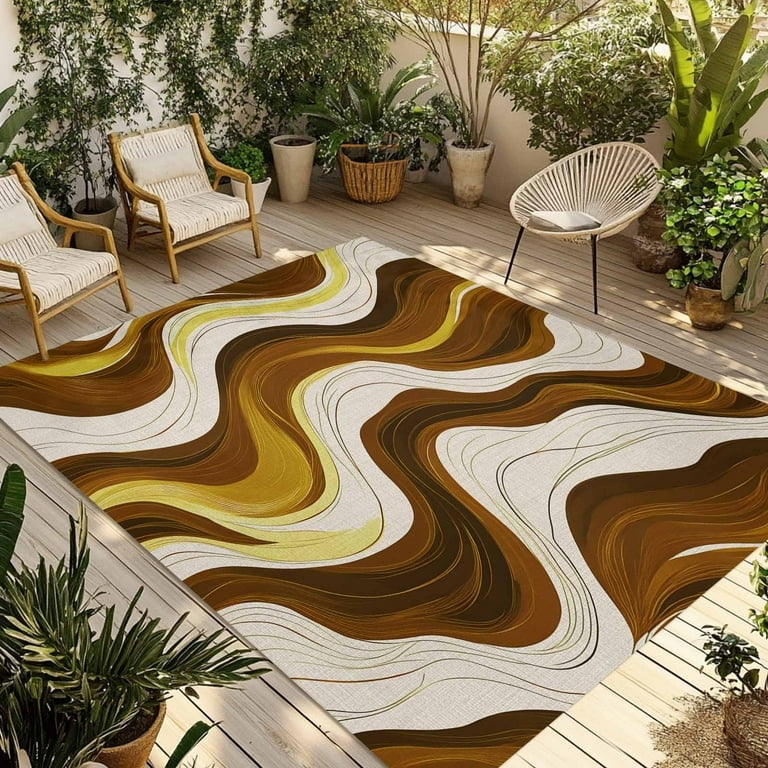 Area Rug Tiered Geometric Pattern Ochre Accents Abstract Wave