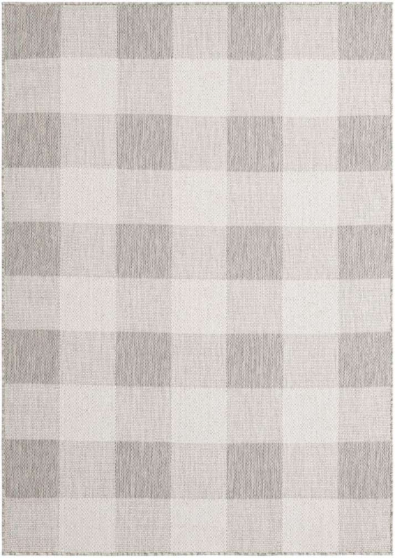 Area Rug Tonal Gray Off White Checkered Flatweave Contemporary Deck