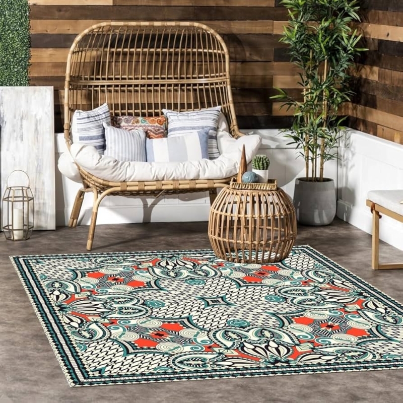 Area Rug Traditional Deep Red Paisley Floral Border Square Shape