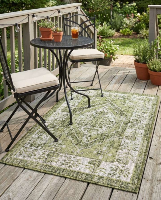 Area Rug: Traditional Green Entryway Rug, Ornate Forest Medallion