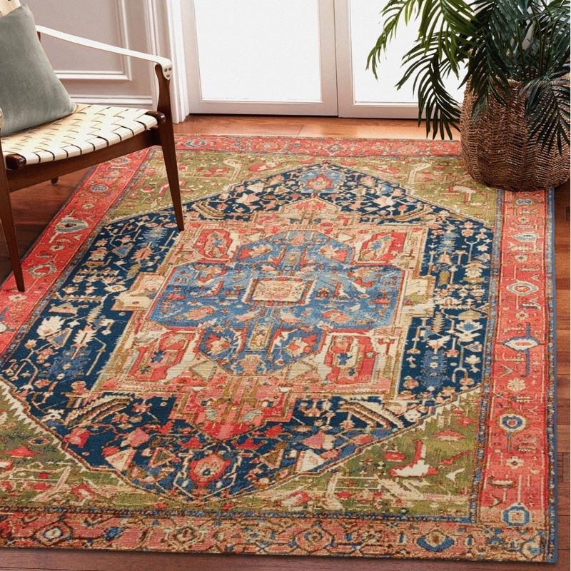 Area Rug Traditional Heriz Pattern Brick Red for Entryway Styling