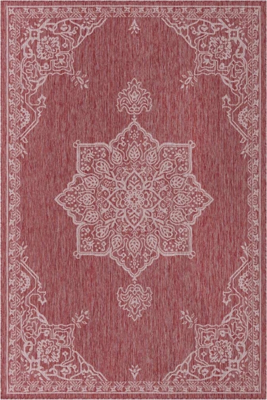 Area Rug Traditional Rust Red Field Floral Border Easy Clean Low Pile