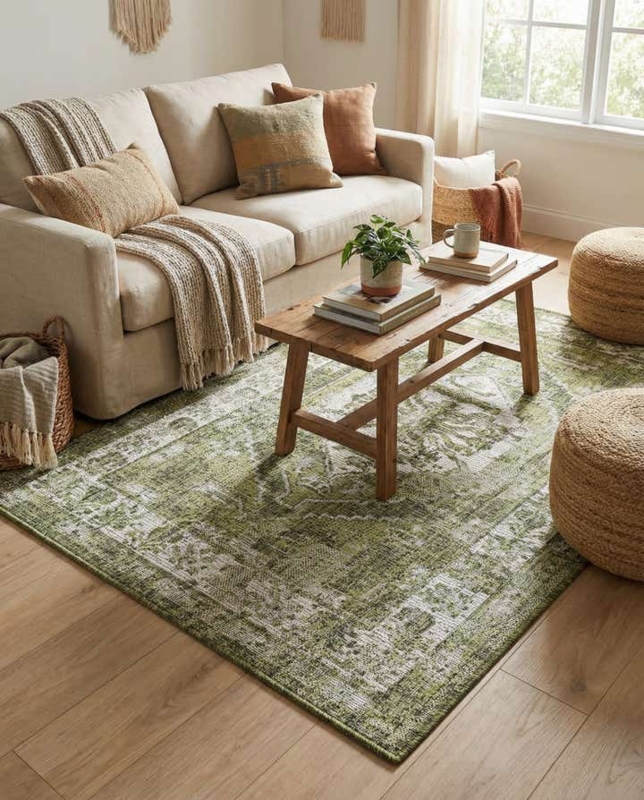 Area Rug Traditional Sage Green Intricate Medallion Floral Low Pile