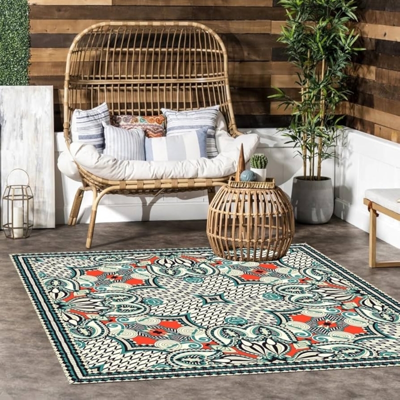 Area Rug Traditional Vintage Classical Paisley Floral Outdoor Beige Red