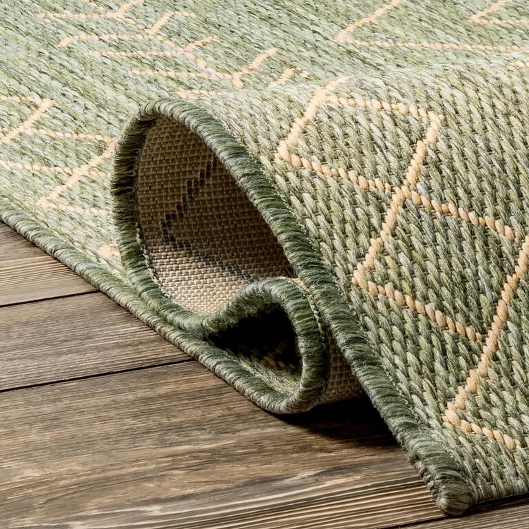 Area Rug: Transitional Sage Green Large Scale Diamond Geometric