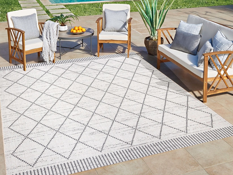 Area Rug Trellis Geometric Dark Gray Flatweave Weather Resistant