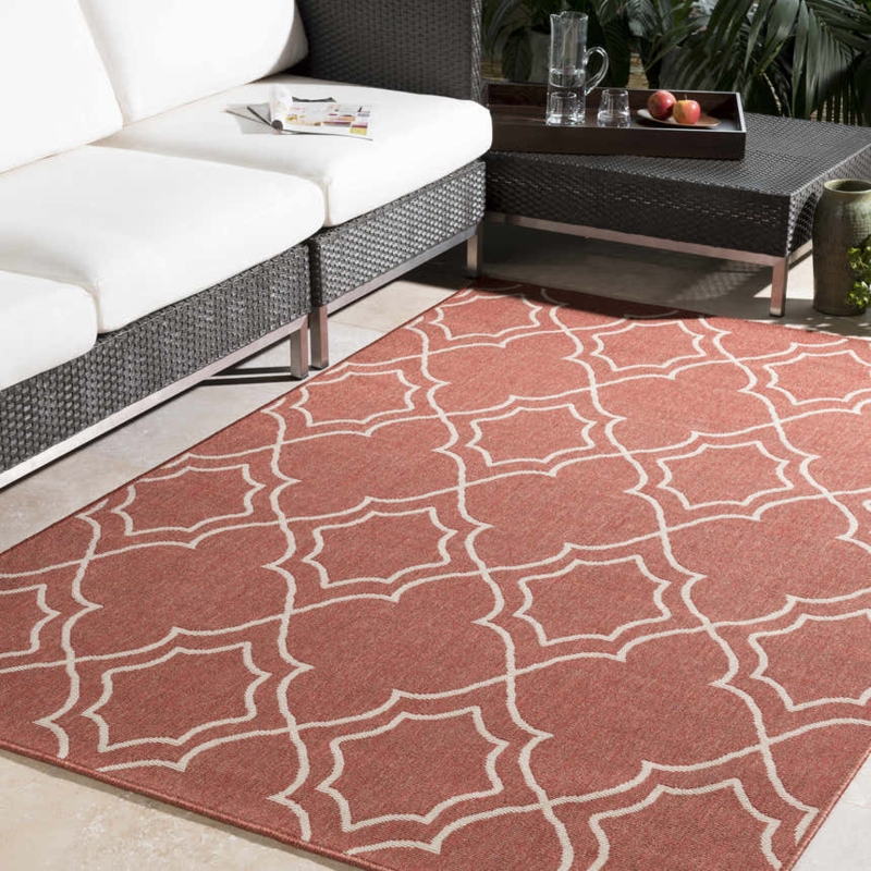 Area Rug Trellis Pattern Rust Red Geometric Coastal Deck Decor