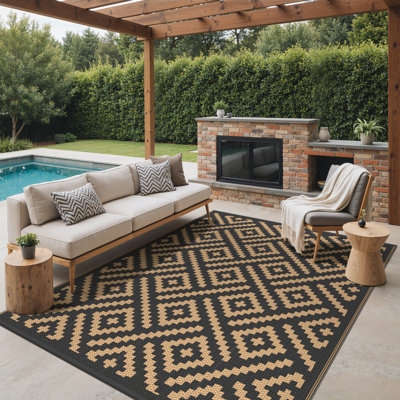Area Rug Tribal Motif Reversible Design Waterproof Surface