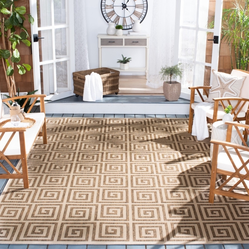 Area Rug: Tribal Motif with Fringe Free Border for Coastal Living Room