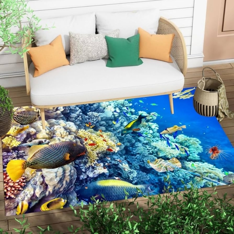 Area Rug: Tropical Coral Reef Pattern with Fish Motif