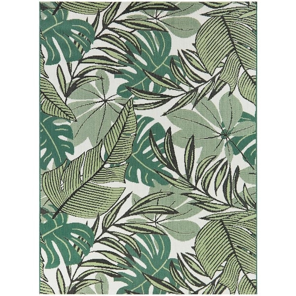 Area Rug Tropical Forest Green Oversized Botanical Leaf Print