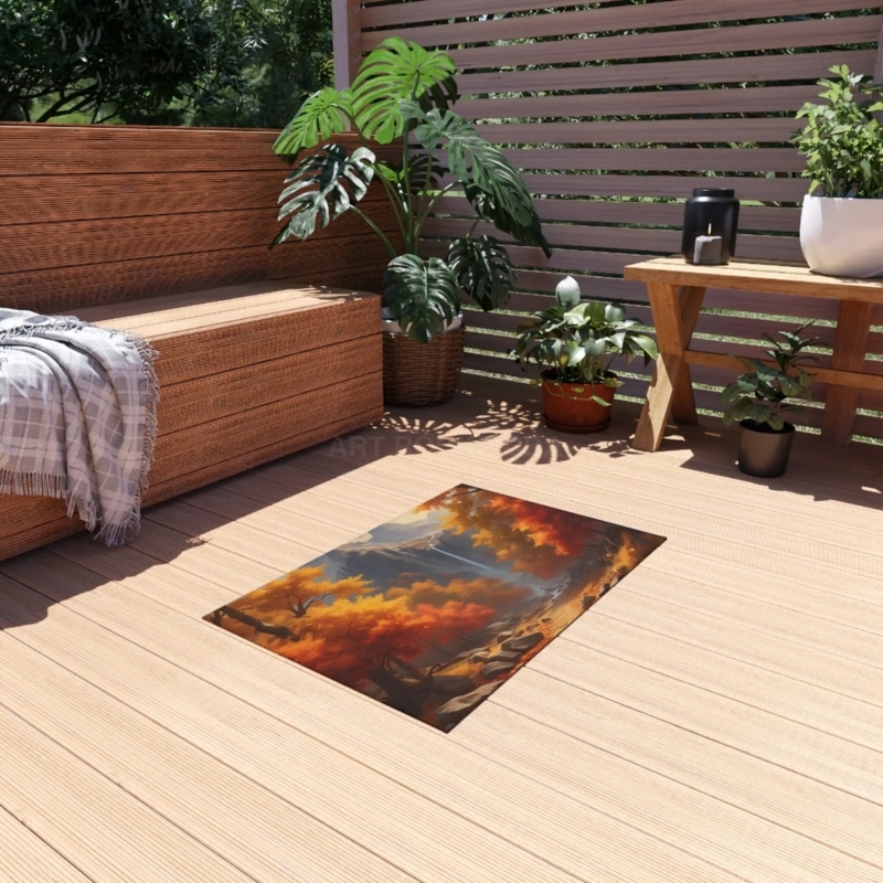 Area Rug, Vibrant Autumn Foliage with Water Reflection Design, Earthy