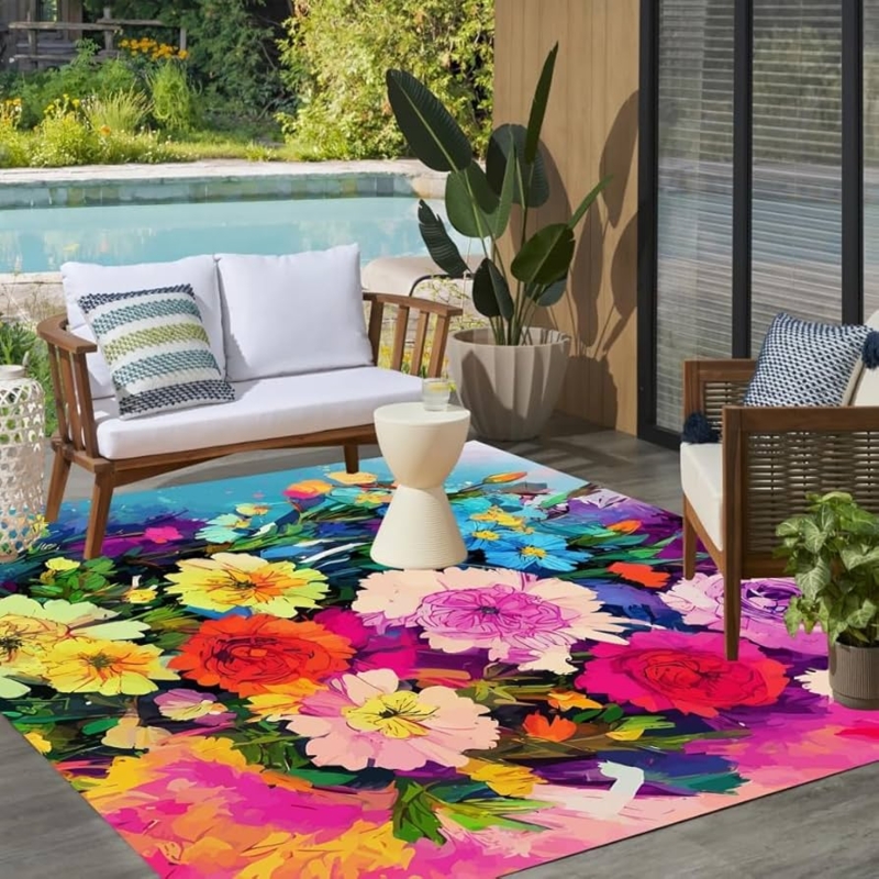 Area Rug Vibrant Floral Outdoor Rug Idea Modern Saturated