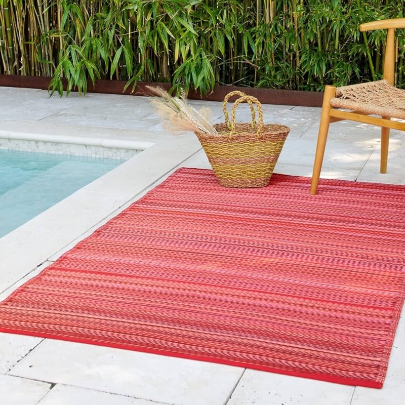 Area Rug Vibrant Multi-Color Striped Flatweave Bohemian Patio