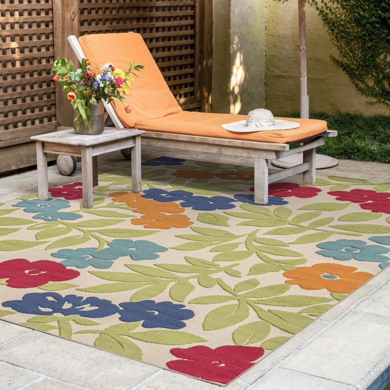 Area Rug Vibrant Navy Floral Botanical Bohemian Indoor Outdoor
