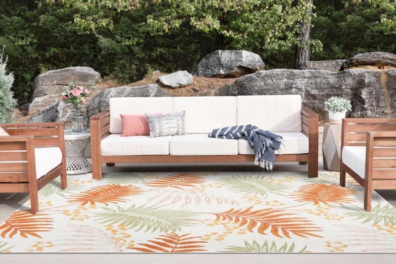 Area Rug: Vibrant Orange Reversible Geometric Floral Entryway Mat