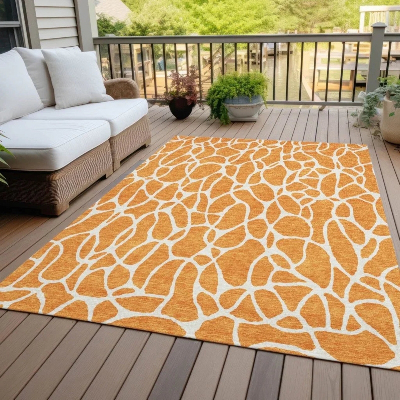 Area Rug Vibrant Orange Subtle Trellis Design Low Pile Contemporary