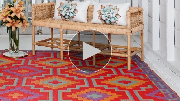Area Rug Vibrant Orange Violet Kilim Flatweave Waterproof Boho Eclectic
