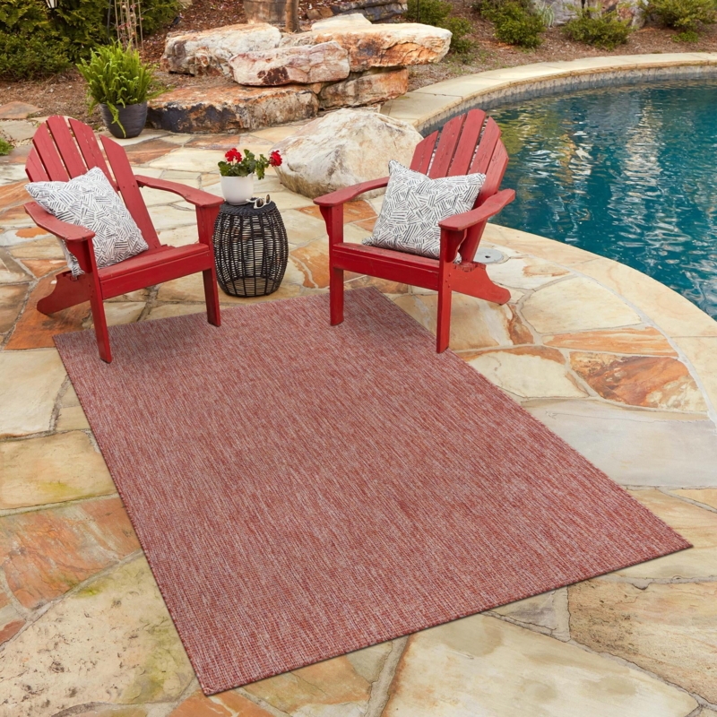 Area Rug, Vibrant Rust Red, Solid Color, Outdoor Safe, Earthy Deck Decor