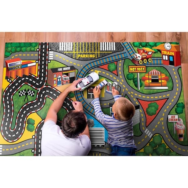 Area Rug Village Motif Low Pile Durable Kids Activity Mat