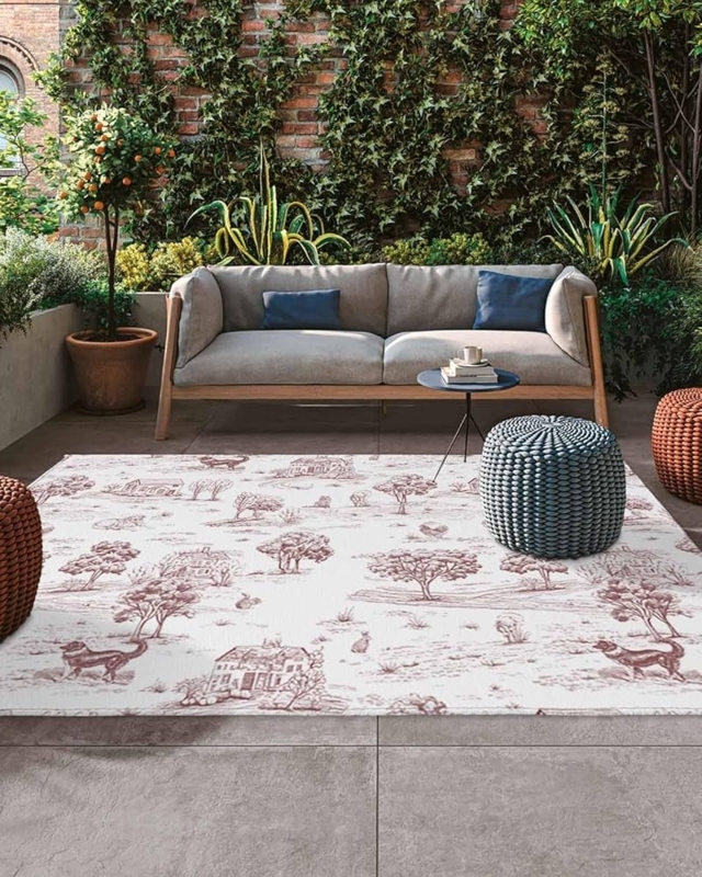 Area Rug, Vintage Farmhouse Style with Forest Animal Illustration