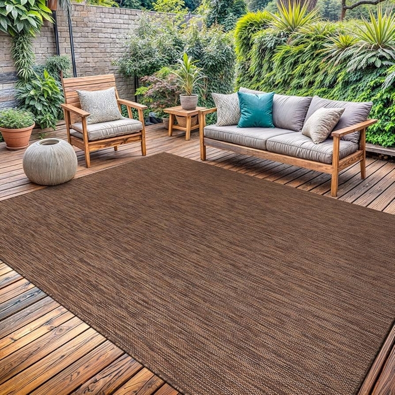 Area Rug Washable Golden Brown Flatweave Porch Deck