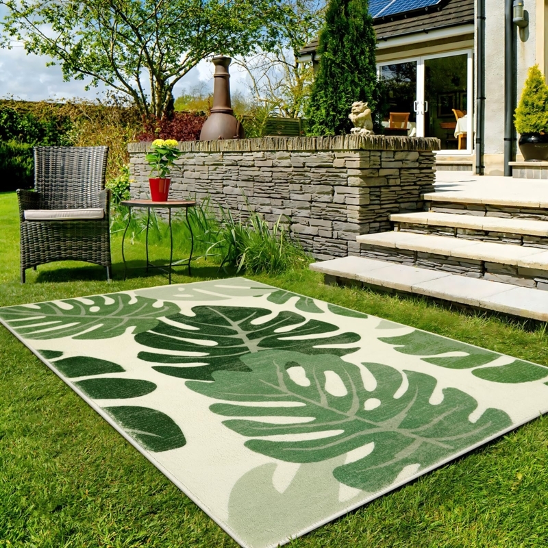 Area Rug: Washable Monstera Leaf Shape, Tropical Green