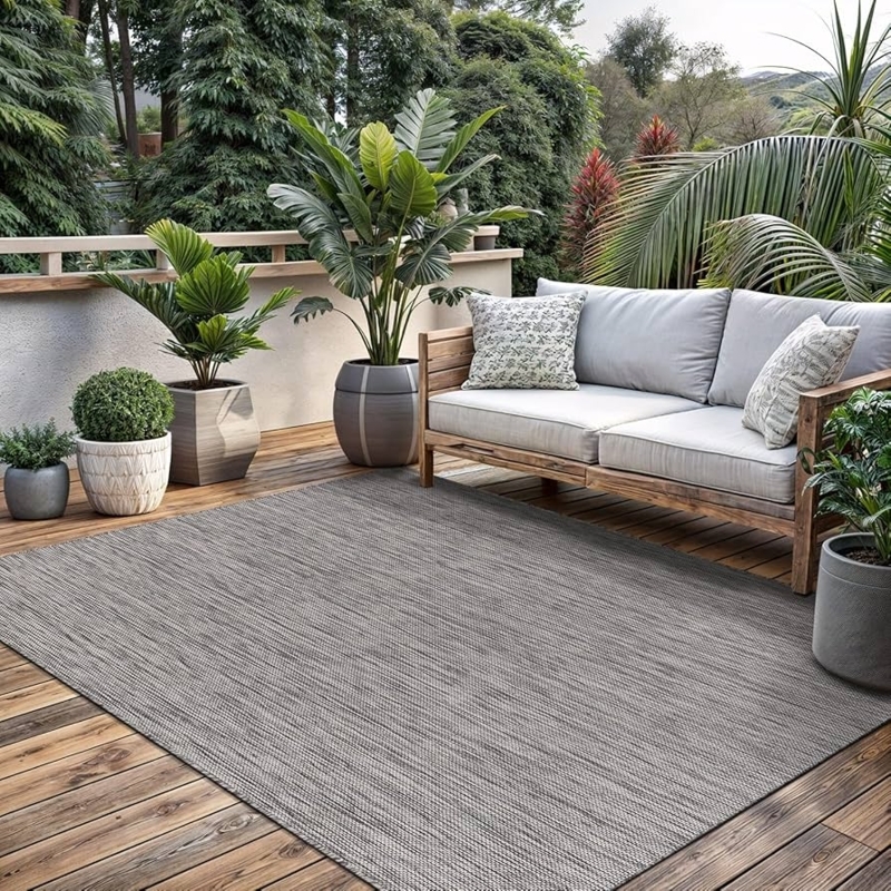 Area Rug Washable Silver Gray Woven Heathered Pattern For Modern Patio