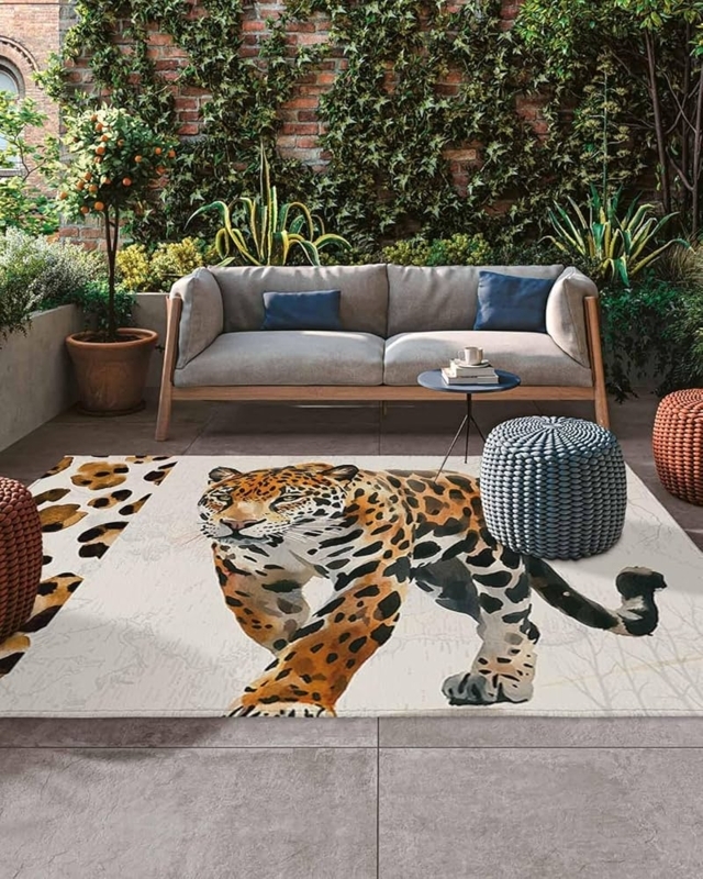 Area Rug Watercolor Tiger Animal Print Washable Non-Slip