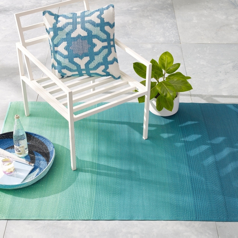 Area Rug, Waterproof Teal Ombre Gradient, Woven Plastic