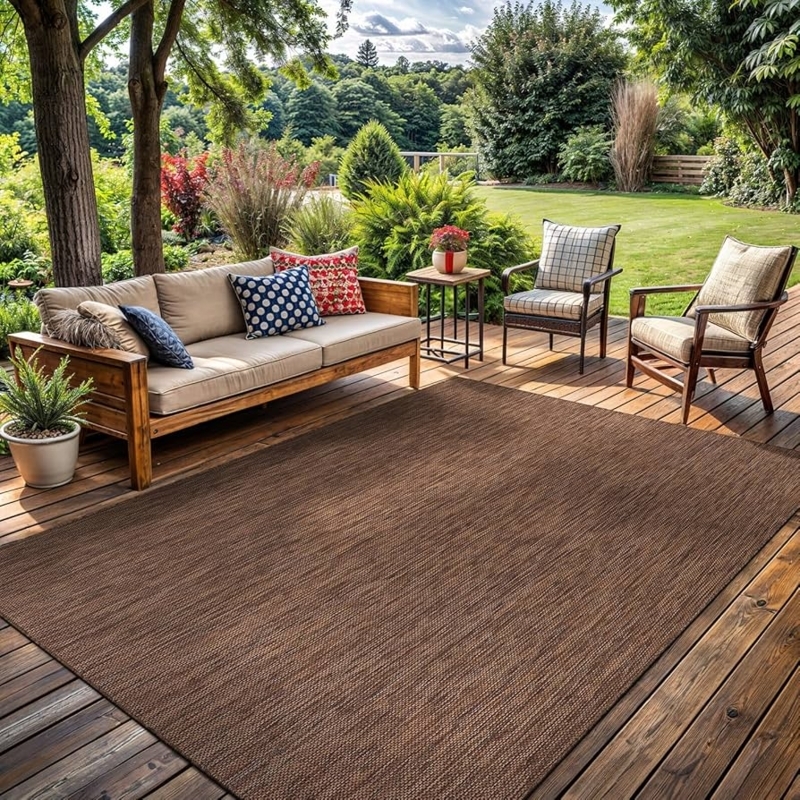 Area Rug Weather Resistant Gold Brown Woven Texture For Minimalist Porch