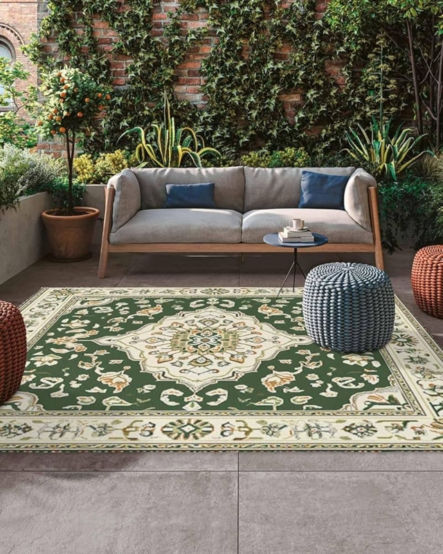 Area Rug Weathered Sage Green Floral Medallion Bohemian Vintage