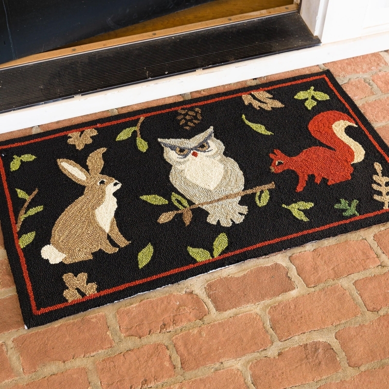 Area Rug Woodland Motif Hooked Texture Rustic Lodge