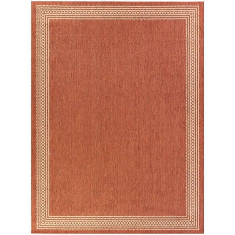 Area Rug Woven Texture Tan Border Transitional Patio Idea