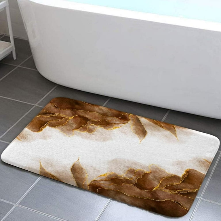 Bath Mat: Earthy Tones Abstract Marble, Dark Brown Glam
